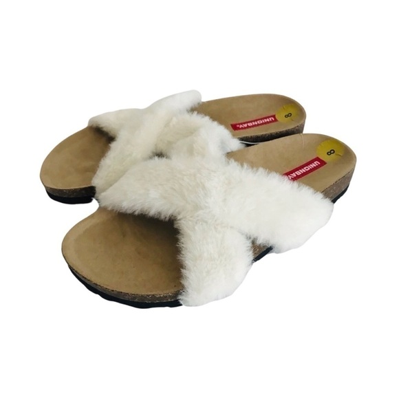 New! Unionbay Faux Fur Cork Crisscross Slip On Slippers Sandals Slides - Picture 7 of 7